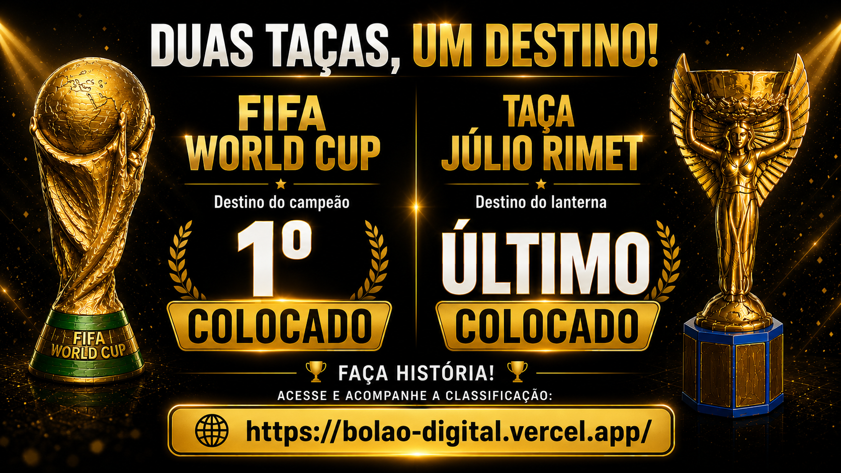 Duas taças, um destino: Taça da FIFA para o 1º colocado e Taça Júlio Rimet para o último colocado